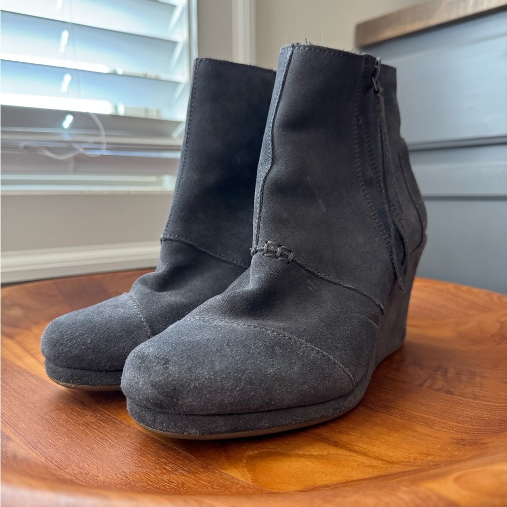 Toms Gray Ankle Booties with Suede Finish